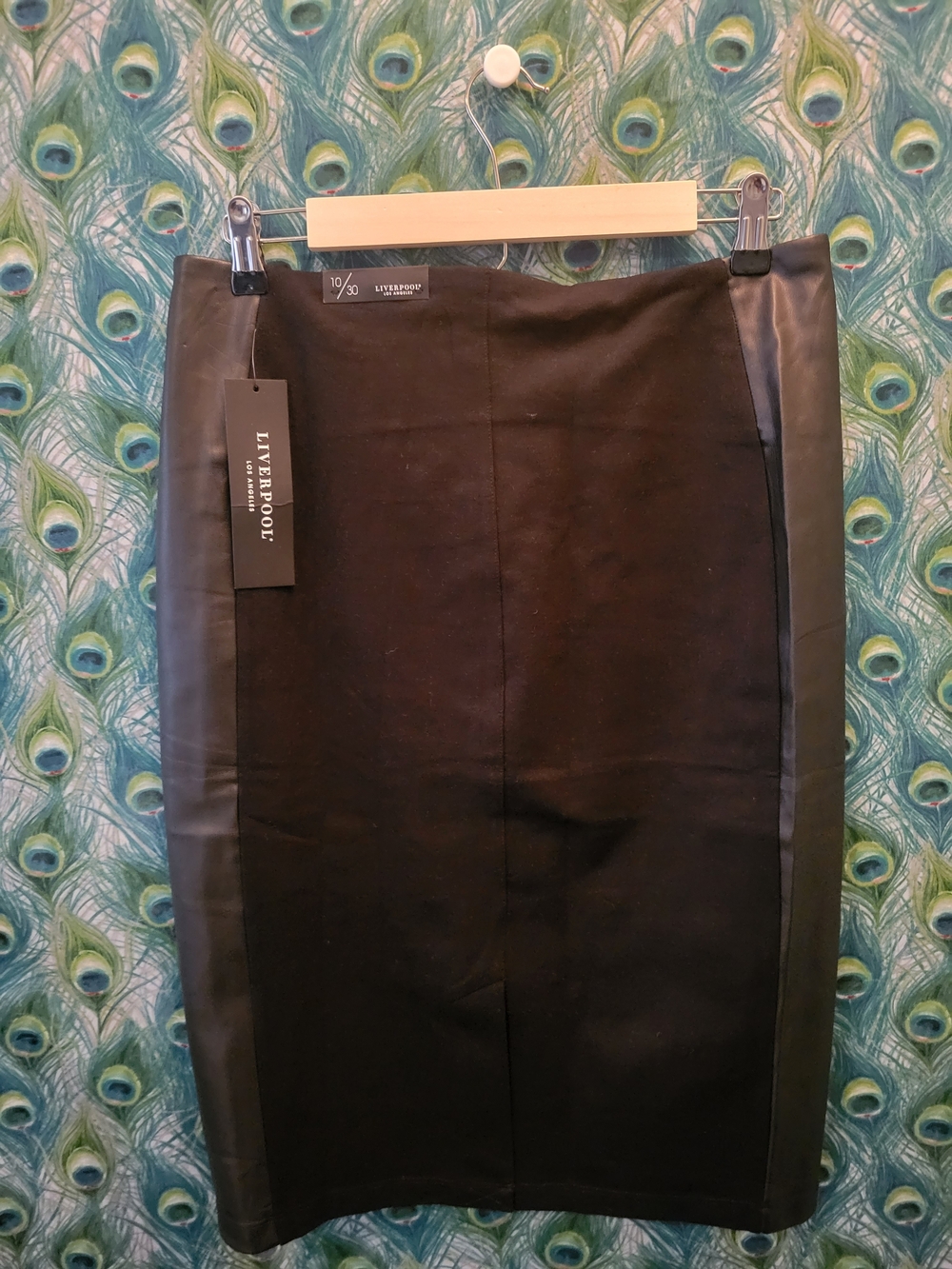 Liverpool Black Pencil Skirt with Faux-Leather Panels